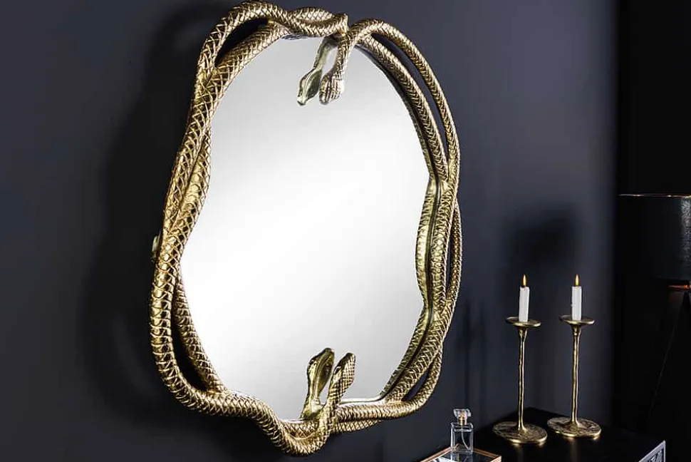 Dekorativer Spiegel SNAKE L 50cm gold Metall Schlangen-Skulptur