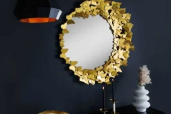 Dekorativer Wandspiegel BUTTERFLY 80cm gold Metall rund handmade Schmetterling Rahmen