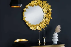 Dekorativer Wandspiegel BUTTERFLY 80cm gold Metall rund handmade Schmetterling Rahmen