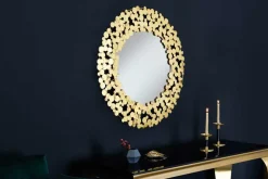 Dekorativer Wandspiegel COINS 80cm XL antik gold rund aus Metall handmade