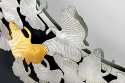 Dekorativer Wandspiegel GINKGO LEAFS XL 90cm gold silber rund aus Metall handmade