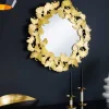 Dekorativer Wandspiegel GINKGO LEAFS L 70cm gold rund aus Metall handmade
