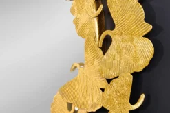 Dekorativer Wandspiegel GINKGO LEAFS L 70cm gold rund aus Metall handmade