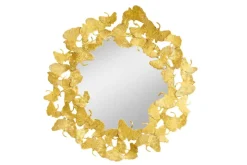 Dekorativer Wandspiegel GINKGO LEAFS L 70cm gold rund aus Metall handmade
