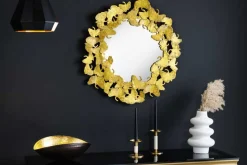 Dekorativer Wandspiegel GINKGO LEAFS L 70cm gold rund aus Metall handmade