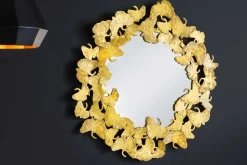 Dekorativer Wandspiegel GINKGO LEAFS L 70cm gold rund aus Metall handmade