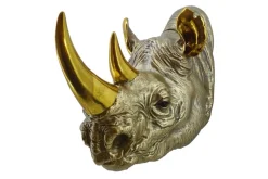 Deko-Wandfigur RHINO 40cm gold handmade Nashorn-Skulptur