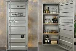 Design Aktenschrank GLOBETROTTER 180cm grau Eisen Container Upcycling Highboard