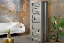 Design Aktenschrank GLOBETROTTER 180cm grau Eisen Container Upcycling Highboard