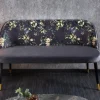 Design Bank PRÊT-À-PORTER grau Samt florales Muster und goldene Fußkappen