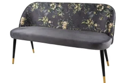 Design Bank PRÊT-À-PORTER grau Samt florales Muster und goldene Fußkappen