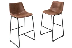 Design Barhocker DJANGO vintage braun Microfaser mit Lehne Eisengestell schwarz