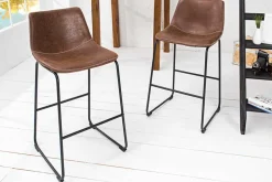 Design Barhocker DJANGO vintage braun Microfaser mit Lehne Eisengestell schwarz
