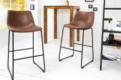 Design Barhocker DJANGO vintage braun Microfaser mit Lehne Eisengestell schwarz