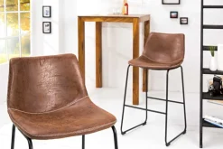 Design Barhocker DJANGO vintage braun Microfaser mit Lehne Eisengestell schwarz