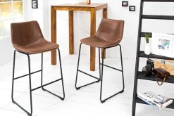 Design Barhocker DJANGO vintage braun Microfaser mit Lehne Eisengestell schwarz