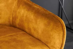 Design Barhocker EUPHORIA senfgelb Samt schwarze Metallbeine Barstuhl mit Lehne