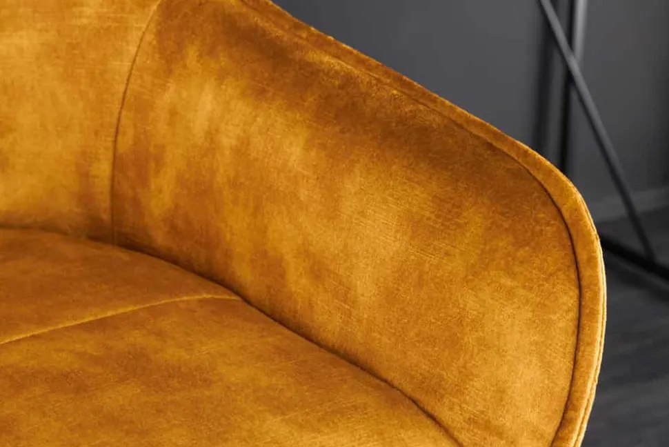 Design Barhocker EUPHORIA senfgelb Samt schwarze Metallbeine Barstuhl mit Lehne