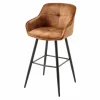 Design Barhocker EUPHORIA rost braun Samt schwarze Metallbeine Barstuhl mit Lehne
