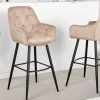 Design Barhocker MILANO champagner beige Samt Barstuhl mit Lehne Metall schwarz