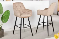 Design Barhocker MILANO champagner beige Samt Barstuhl mit Lehne Metall schwarz