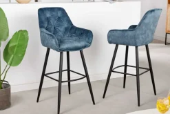 Design Barhocker MILANO petrol Samt Barstuhl mit Lehne Metall schwarz