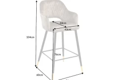 Design Barhocker PARIS greige Samt mit Lehne Metall schwarz gold Ziersteppung
