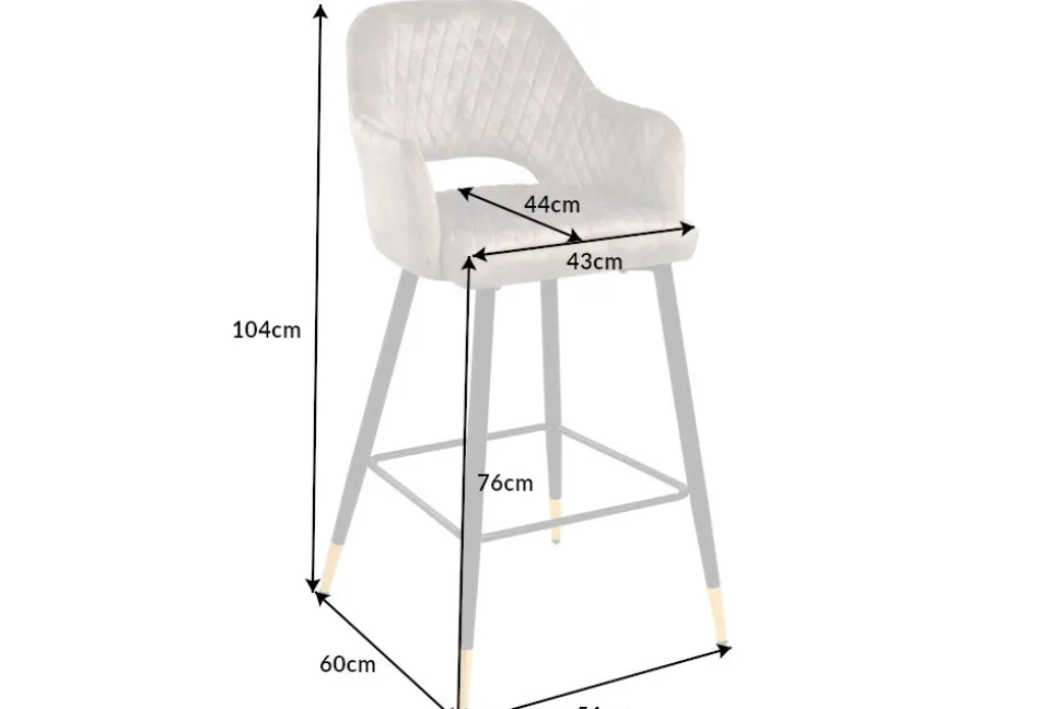 Design Barhocker PARIS greige Samt mit Lehne Metall schwarz gold Ziersteppung