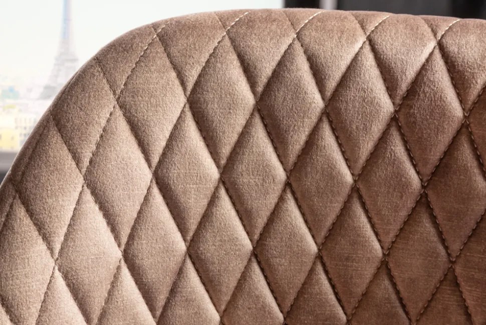 Design Barhocker PARIS greige Samt mit Lehne Metall schwarz gold Ziersteppung