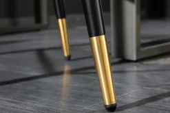 Design Barhocker PARIS greige Samt mit Lehne Metall schwarz gold Ziersteppung
