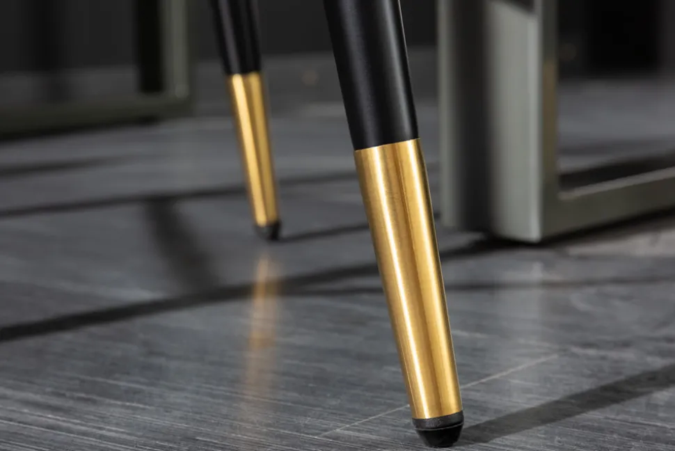 Design Barhocker PARIS greige Samt mit Lehne Metall schwarz gold Ziersteppung