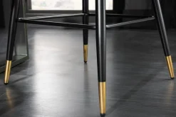 Design Barhocker PARIS greige Samt mit Lehne Metall schwarz gold Ziersteppung