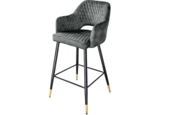 Design Barhocker PARIS grün Samt mit Lehne Metall schwarz gold Ziersteppung