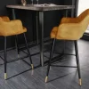 Design Barhocker PARIS senfgelb Samt mit Lehne Metall schwarz gold Ziersteppung