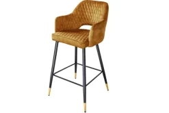 Design Barhocker PARIS senfgelb Samt mit Lehne Metall schwarz gold Ziersteppung