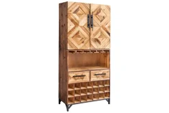 Design Barschrank BODEGA 160cm natur Pinienholz Weinregal Glashalter Schubladen