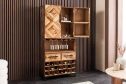 Design Barschrank BODEGA 160cm natur Pinienholz Weinregal Glashalter Schubladen
