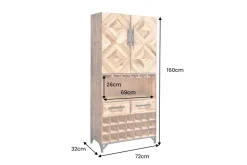 Design Barschrank BODEGA 160cm natur Pinienholz Weinregal Glashalter Schubladen