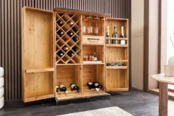 Design Barschrank BODEGA 120cm natur Pinienholz mit 3D-Front und Flaschenregal