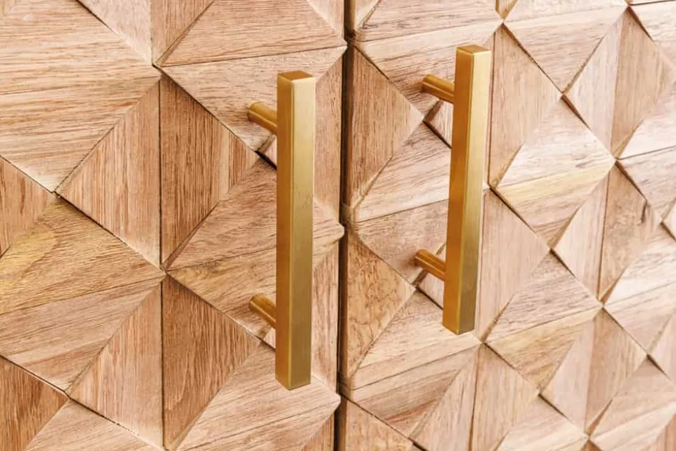 Design Barschrank BODEGA 120cm natur Pinienholz mit 3D-Front und Flaschenregal