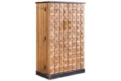 Design Barschrank BODEGA 120cm natur Pinienholz mit 3D-Front und Flaschenregal