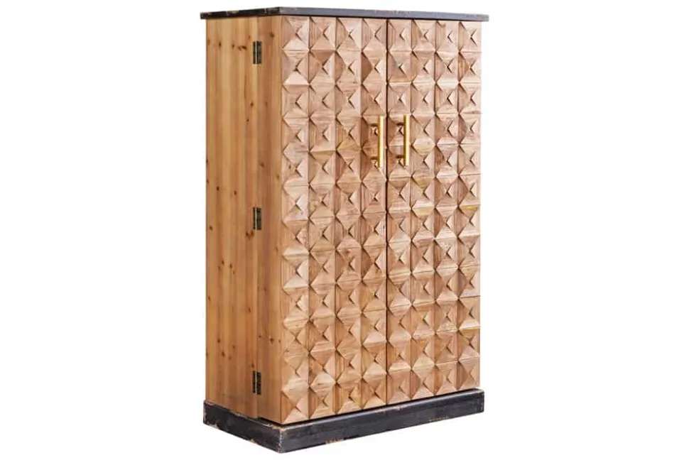 Design Barschrank BODEGA 120cm natur Pinienholz mit 3D-Front und Flaschenregal
