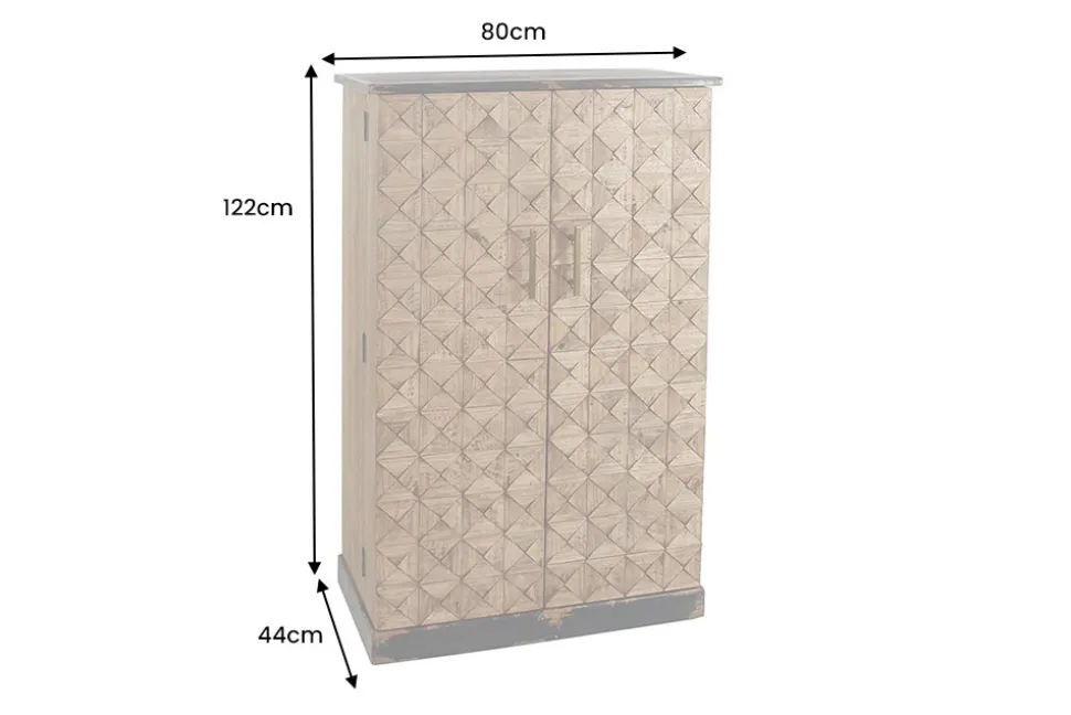Design Barschrank BODEGA 120cm natur Pinienholz mit 3D-Front und Flaschenregal
