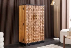 Design Barschrank BODEGA 120cm natur Pinienholz mit 3D-Front und Flaschenregal
