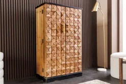 Design Barschrank BODEGA 120cm natur Pinienholz mit 3D-Front und Flaschenregal