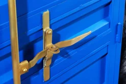 Design Barschrank Container GLOBETROTTER 180cm blau Weinregal Upcycling