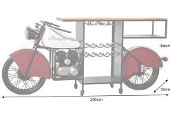 Design Bartisch EASY RIDER 230cm weiß rot schwarz Mangoholz Motorrad Upcycling