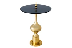 Design Beistelltisch ABSTRACT 45cm gold Metall schwarze Glasplatte handmade rund