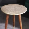 Design Beistelltisch ALCAZAR 50cm antik silber Metall Mangoholz Handarbeit rund
