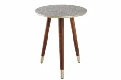Design Beistelltisch ALCAZAR 50cm antik silber Metall Mangoholz Handarbeit rund